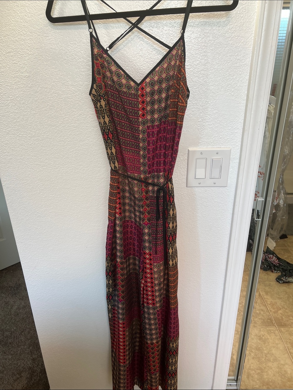 Women's Bohemian Maxi Dress with Strappy Back - Multicolor